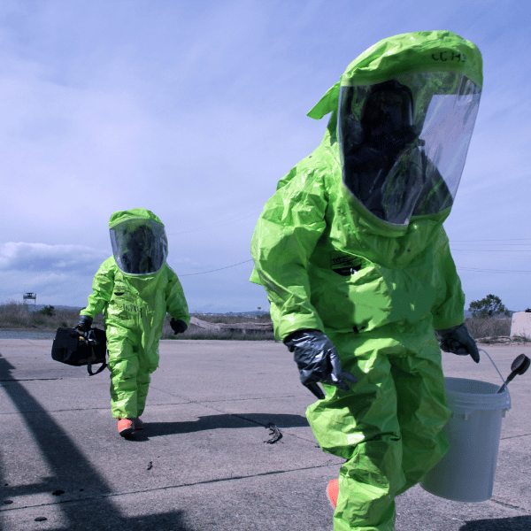 Responders in hazmat suits